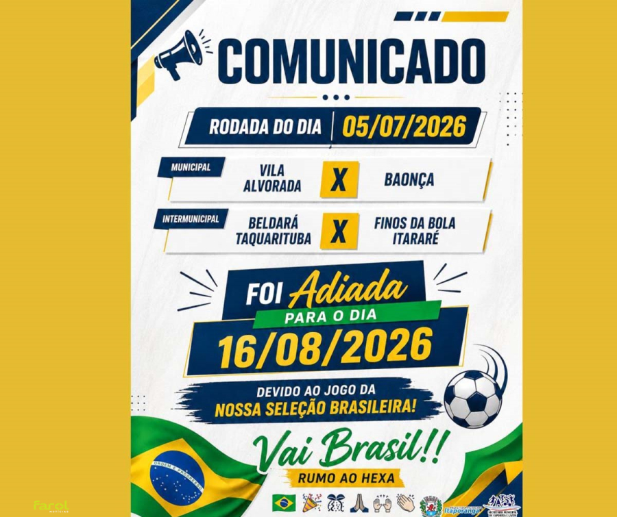 Campeonato Municipal e Intermunicipal têm rodada adiada por conta de jogo da Seleção Brasileira