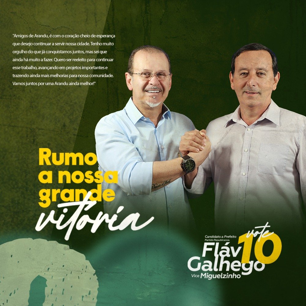 Eleições 2024: Flavio Galhego, do REPUBLICANOS, é eleito prefeito de Arandu no 1º turno