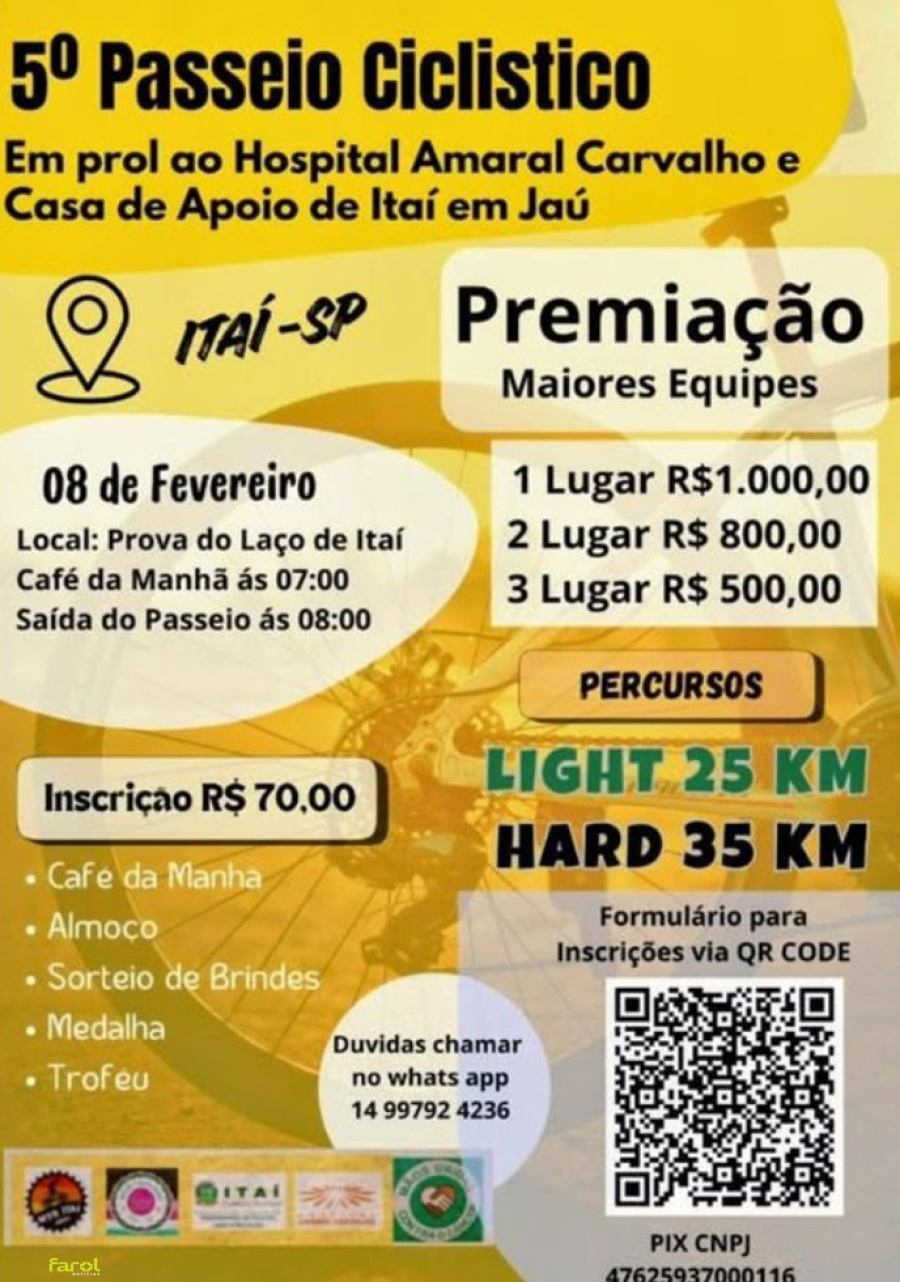 Passeio Ciclístico integra programação da 8ª Festa Beneficente em prol do Hospital Amaral Carvalho e da Casa de Apoio de Itaí