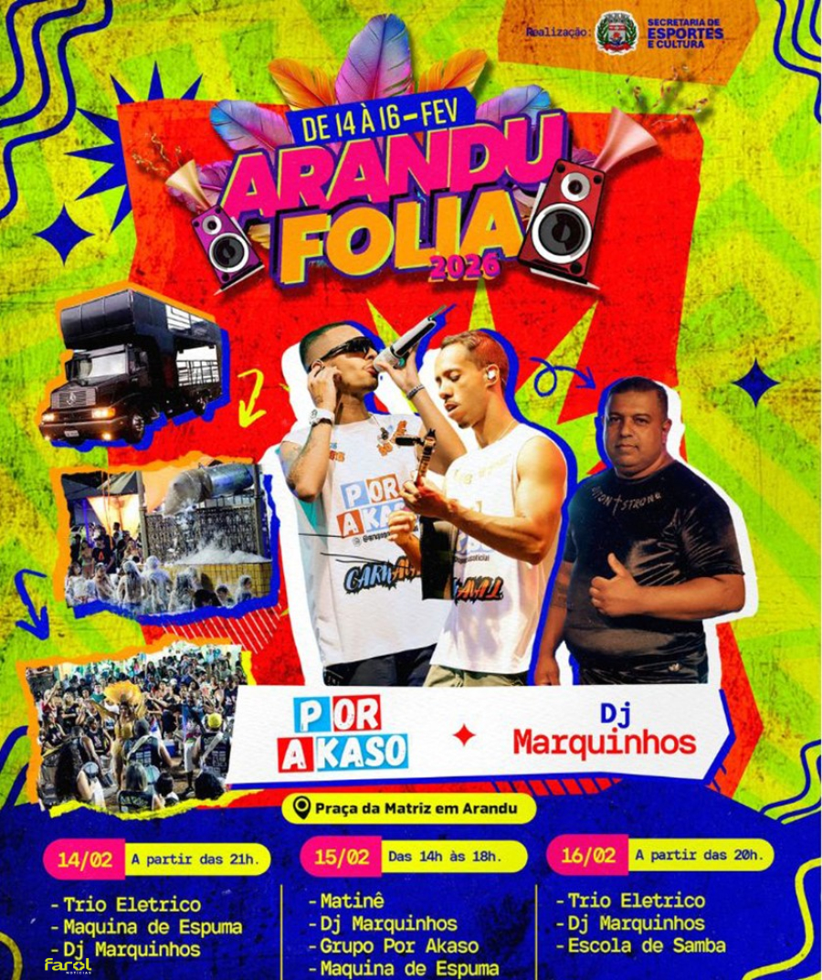 Prefeitura divulga programação do Arandu Folia 2026