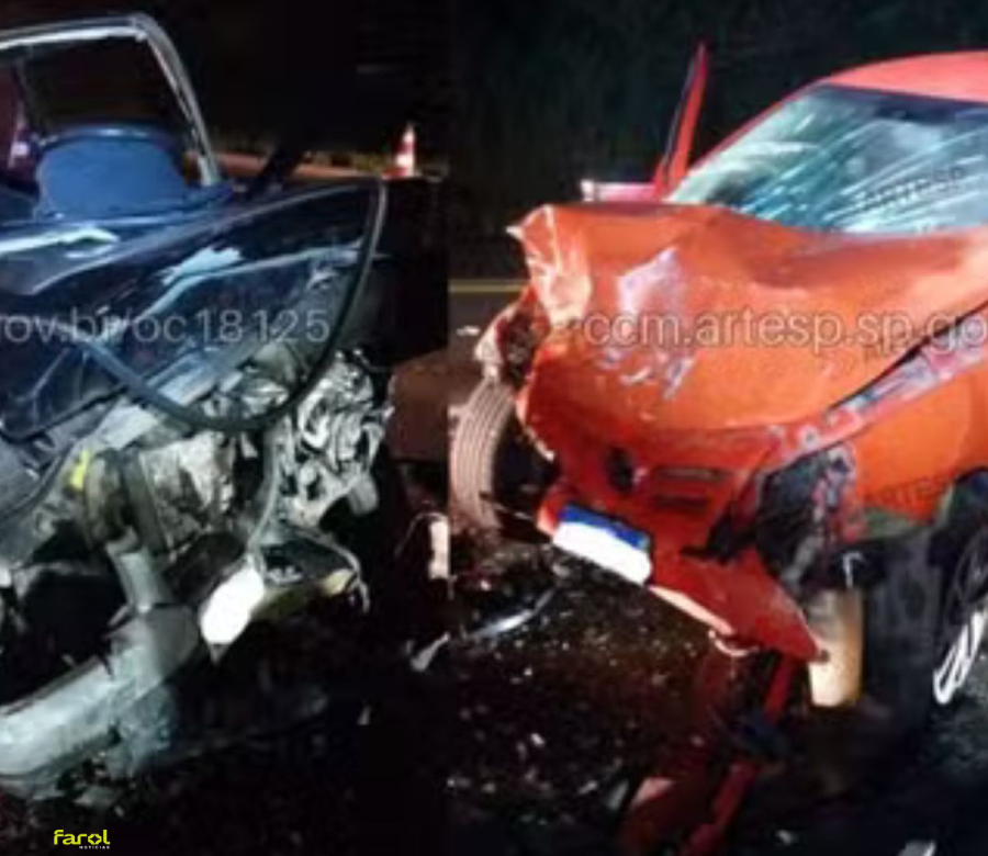 Batida frontal deixa um morto e 4 feridos após carro invadir a pista contrária no interior de SP