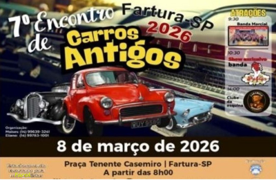 Cidade recebe 7º Encontro de Carros Antigos neste domingo, 8 