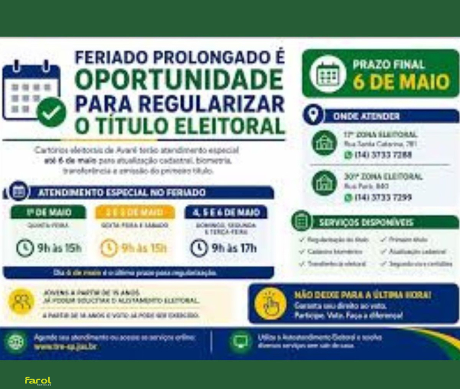 Cartórios Eleitorais ampliam atendimento para regularização do título até 6 de maio