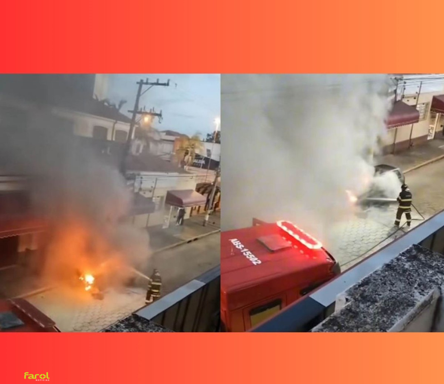 Incêndio em veículo mobiliza Bombeiros e causa transtornos no centro da cidade 
