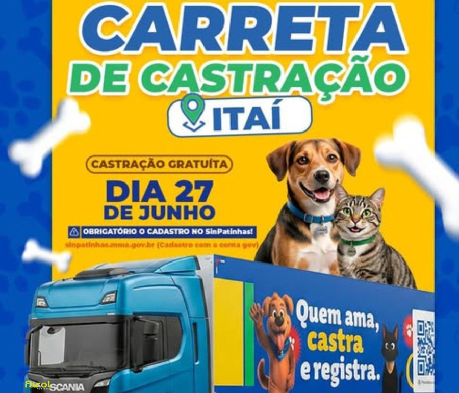 Carreta de Castração oferece atendimento gratuito para cães e gatos no dia 27 de junho