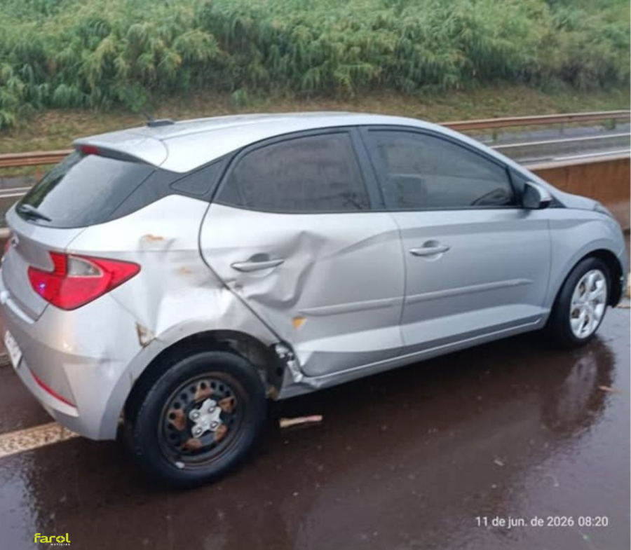 Sargento da PM de Ipaussu fica ferido após carro aquaplanar e atingir caminhão 