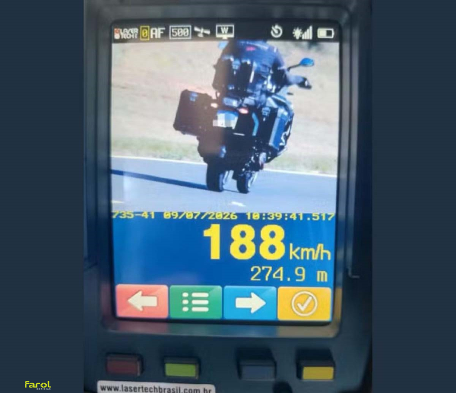 Motociclista é flagrado a 188 km/h em rodovia durante fiscalização