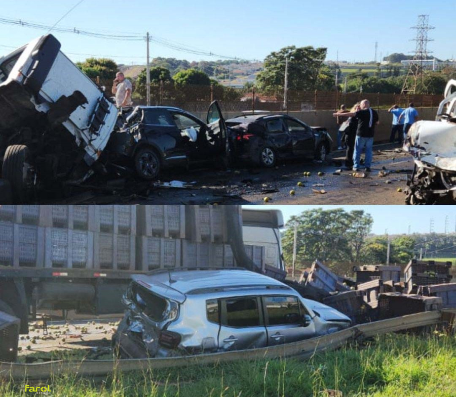 Engavetamento com oito veículos deixa mais de dez feridos em rodovia de Jaú