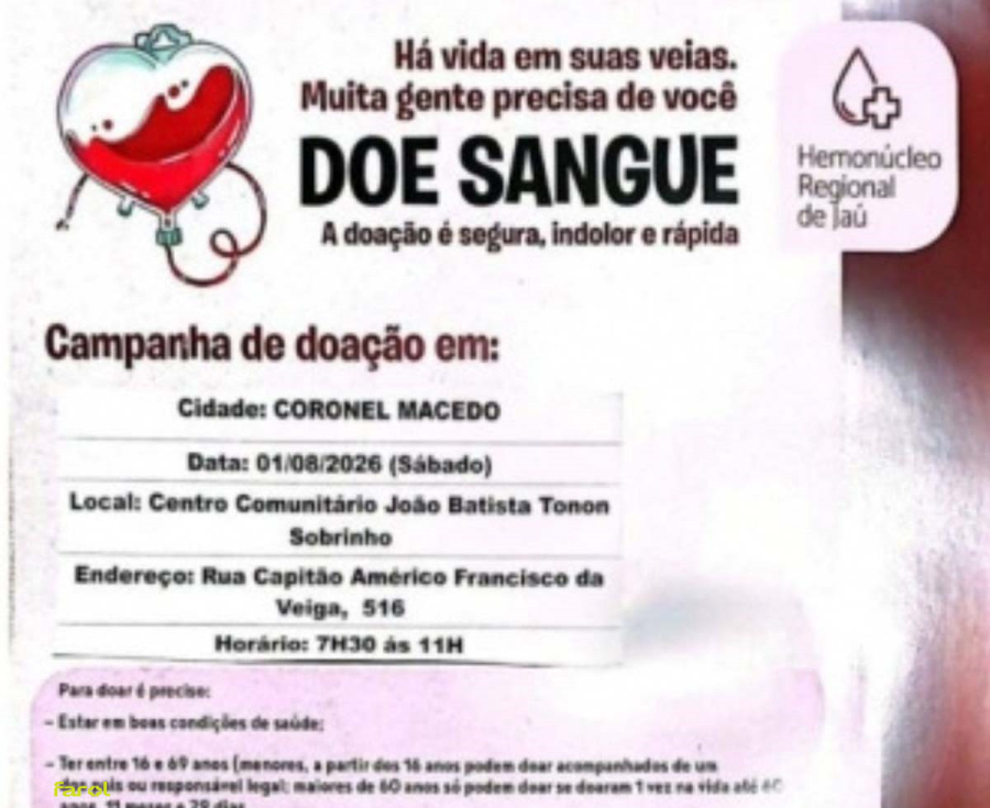 Município promove campanha de doação de sangue neste sábado