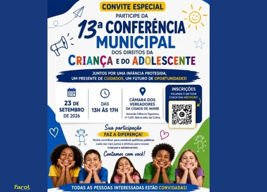 Cidade realizará 13ª Conferência Municipal dos Direitos da Criança e do Adolescente