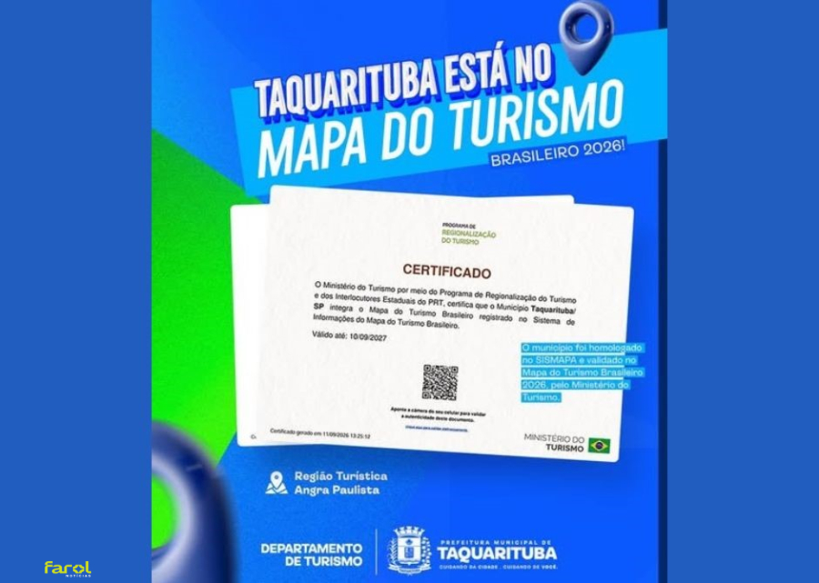 Município integra oficialmente o Mapa do Turismo Brasileiro 2026